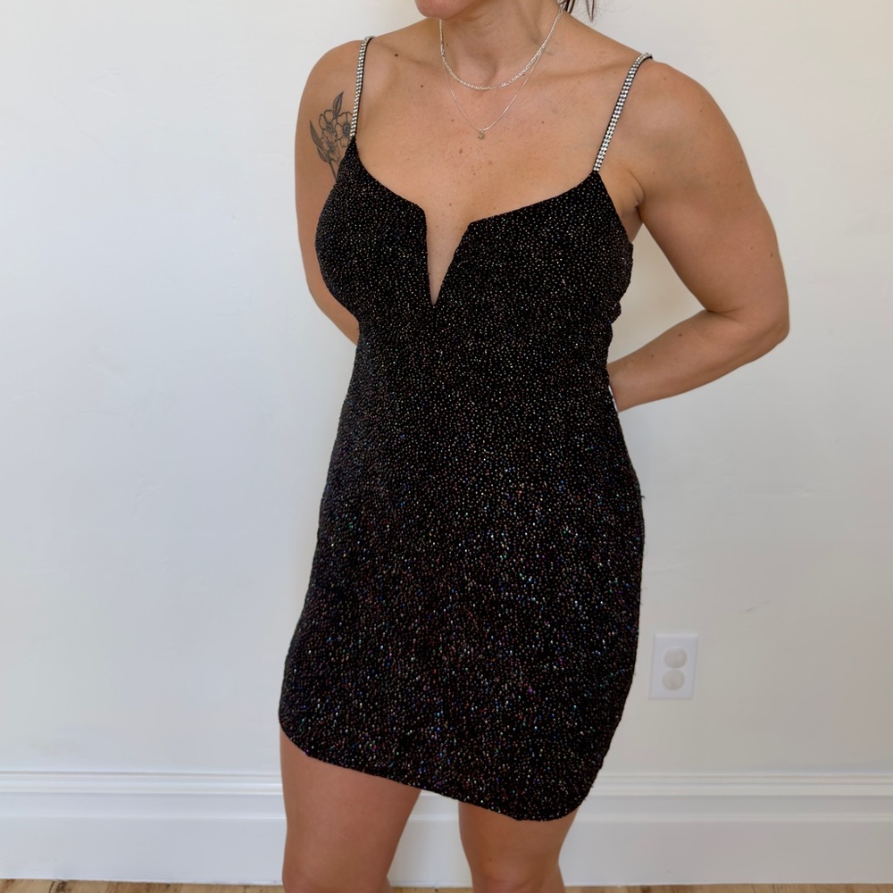 Astr Black Glitter Mini Dress